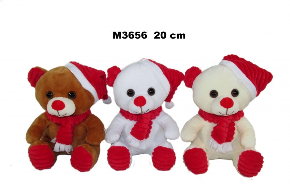 BOL PELUCHE 20CM ASSIS DANS UN BONNET DE PERE NOEL DIMANCHE